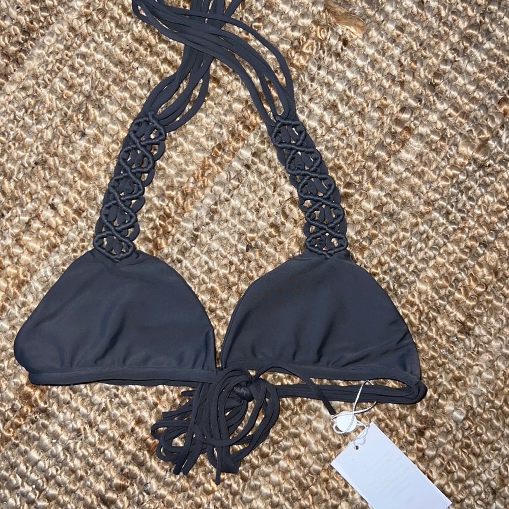 MIKOH Kula Woven Detail Triangle Top in Lava NWT